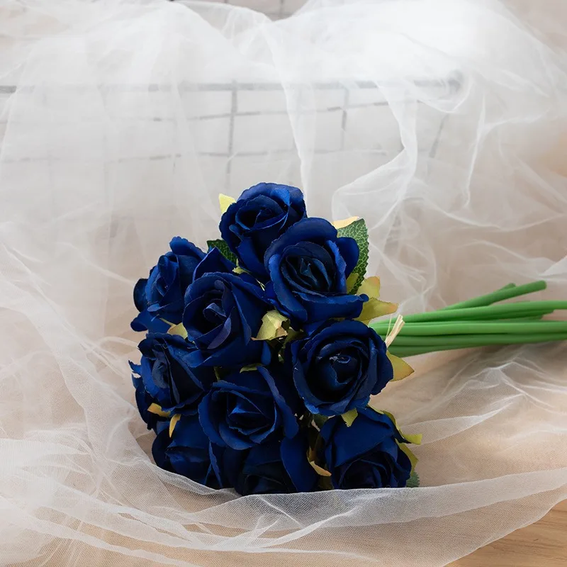 Rosas de seda artificiais para noivas, Bouquets de casamento nupcial, Acessórios de dama de honra, Flores brancas, Casamento, Decoração