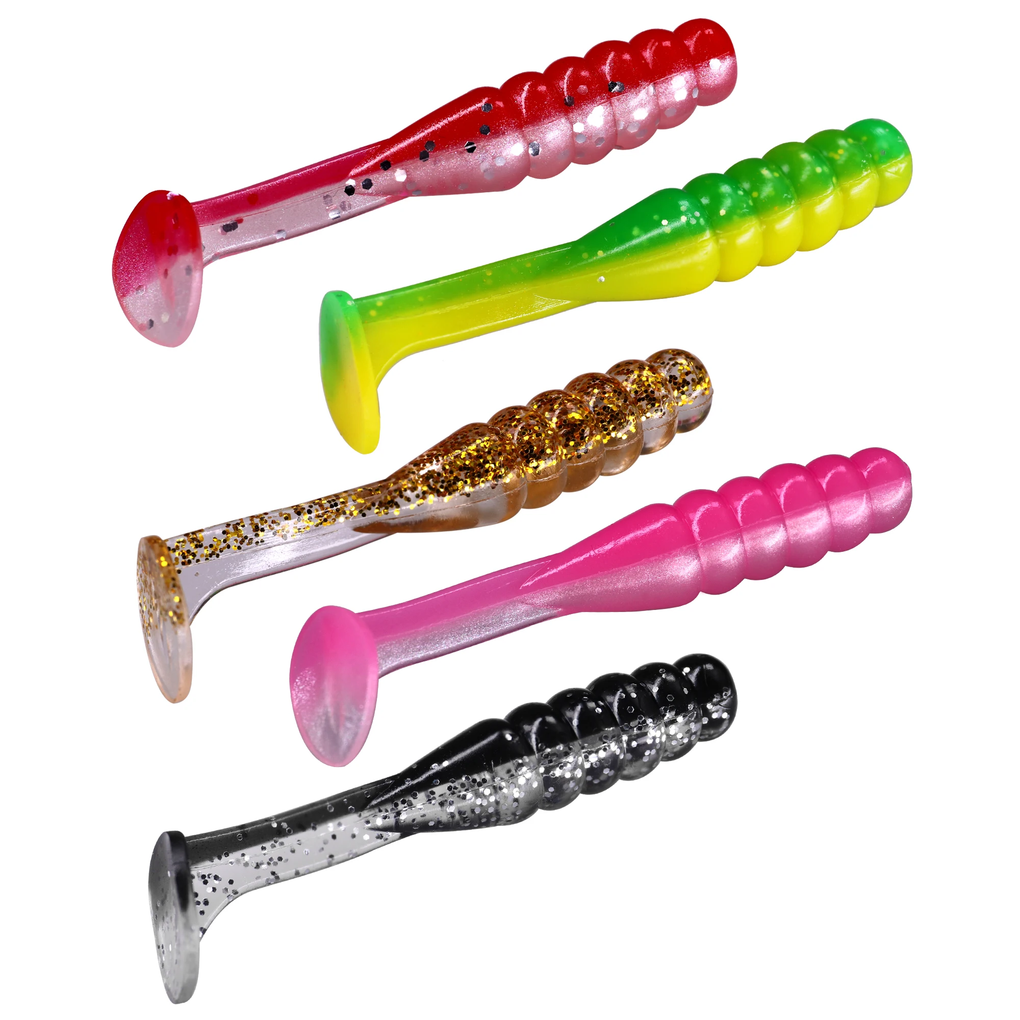 THKFISH 60pcs Soft Lures Swimbait 50mm Silicone Bait Wobblers T Tail Paddle Fishing Lure Worm Artificial Baits For Trout Bass
