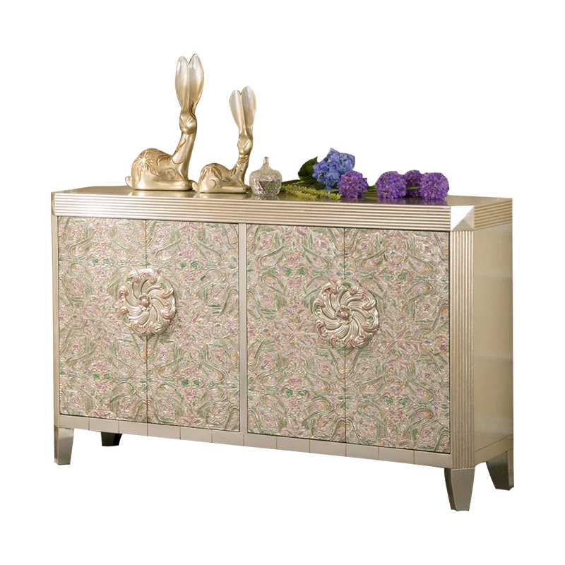 TT Creative Flower Pattern Four-Door Shoe Cabinet Neoclassical Style Large Capacity Hall Cabinet Sideboard Cabinet Storage