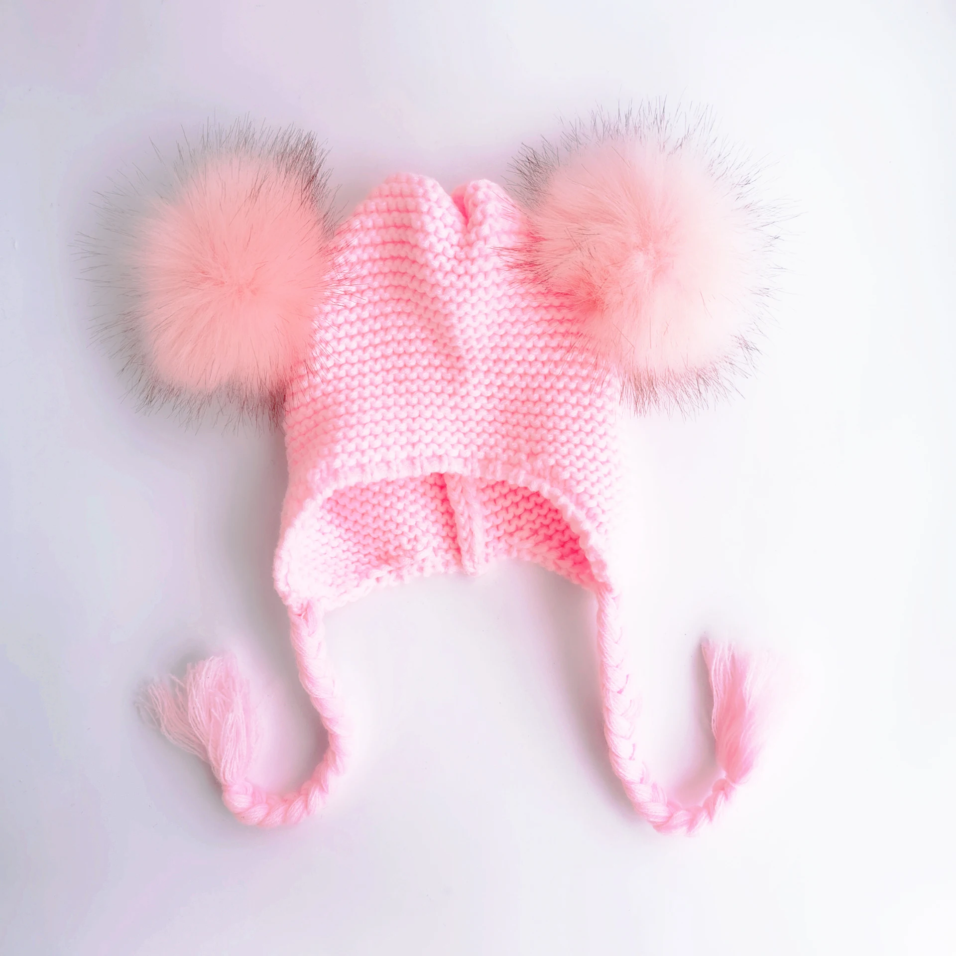 Earmuffs Pompom de malha do bebê, Earflap Hat, Plush Cotton, Quente, Bonito, Meninas, Meninos, Inverno, 6 meses, 3 anos