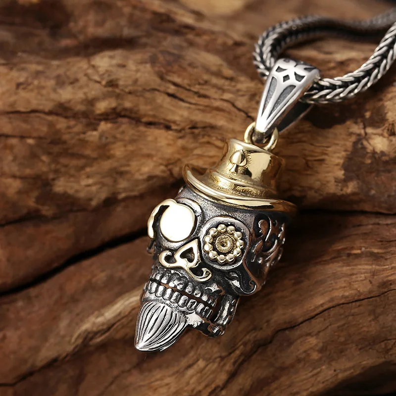 S925 Sterling Silver Skull Pendant For Men and Women Thai silver Retro Hip-hop Jewelry Yuppie Necklace Skeleton Pendant TSP237