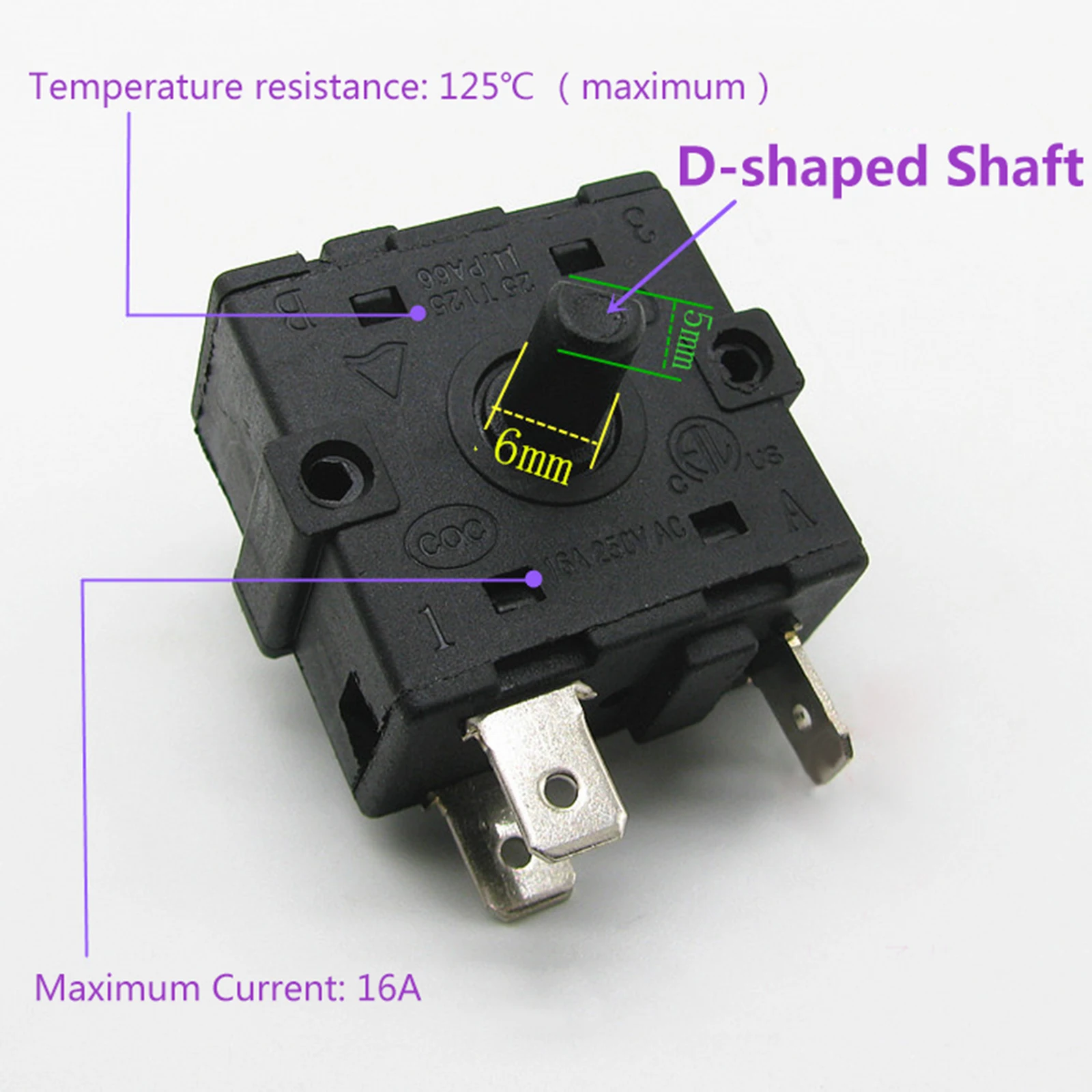 Heating Rotary Selection Switch Circulating Gear 3Pin 5Pin 4Gear AC 250V 16A