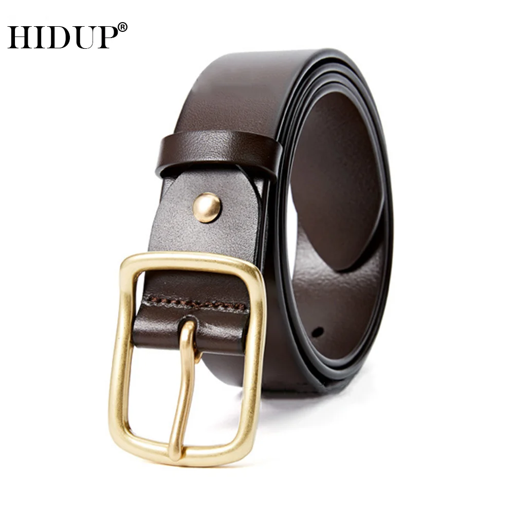 HIDUP Solid Brass Buckle Handmake 100% Solid Cowhide Belts All-match Retro Style Cow Skin Leather Belt Jeans Accessories NWJ1114