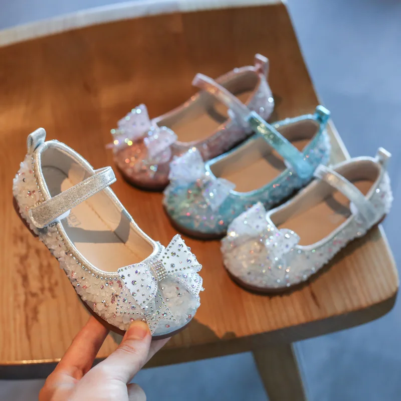 Baby Girls Shoes Kids Rhinestone Princess Shoes for party wedding dance Childrens chaussure fille Soft bottom blue pink white