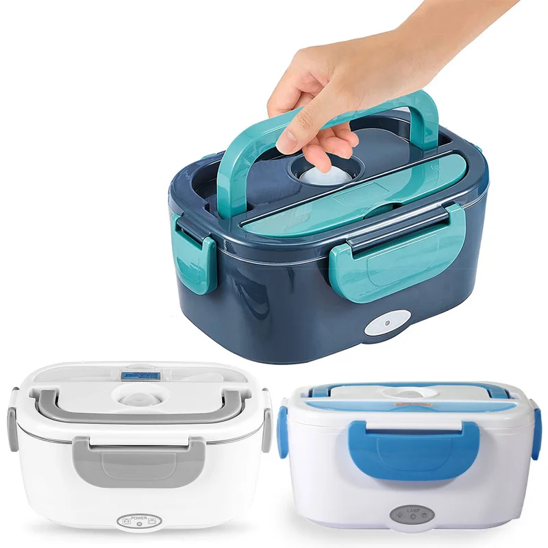 2 in1 Home Car Electric Lunch Box Stainless Steel Food Heating Bento Box 12V 24V 110V 220V Food Heated Warmer Container Set