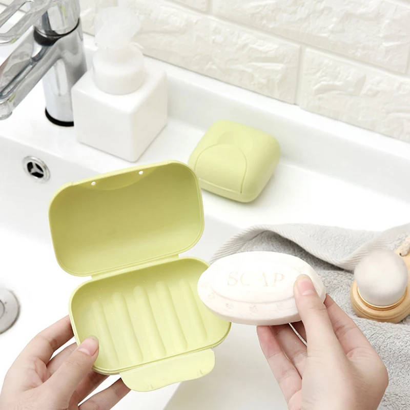 1pcs Portable Soap Dishes Soap Container Bathroom Acc Travel Home Plastic Soap Box With Cover Small/big Sizes candy color