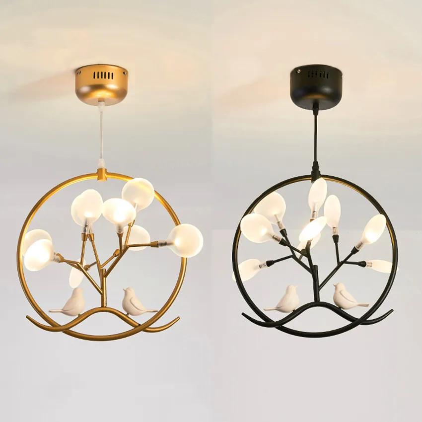 Nordic ball chandelier gold Design Tree Branch chandelier with birds Home Kitchen Restaurant home interior corridor light