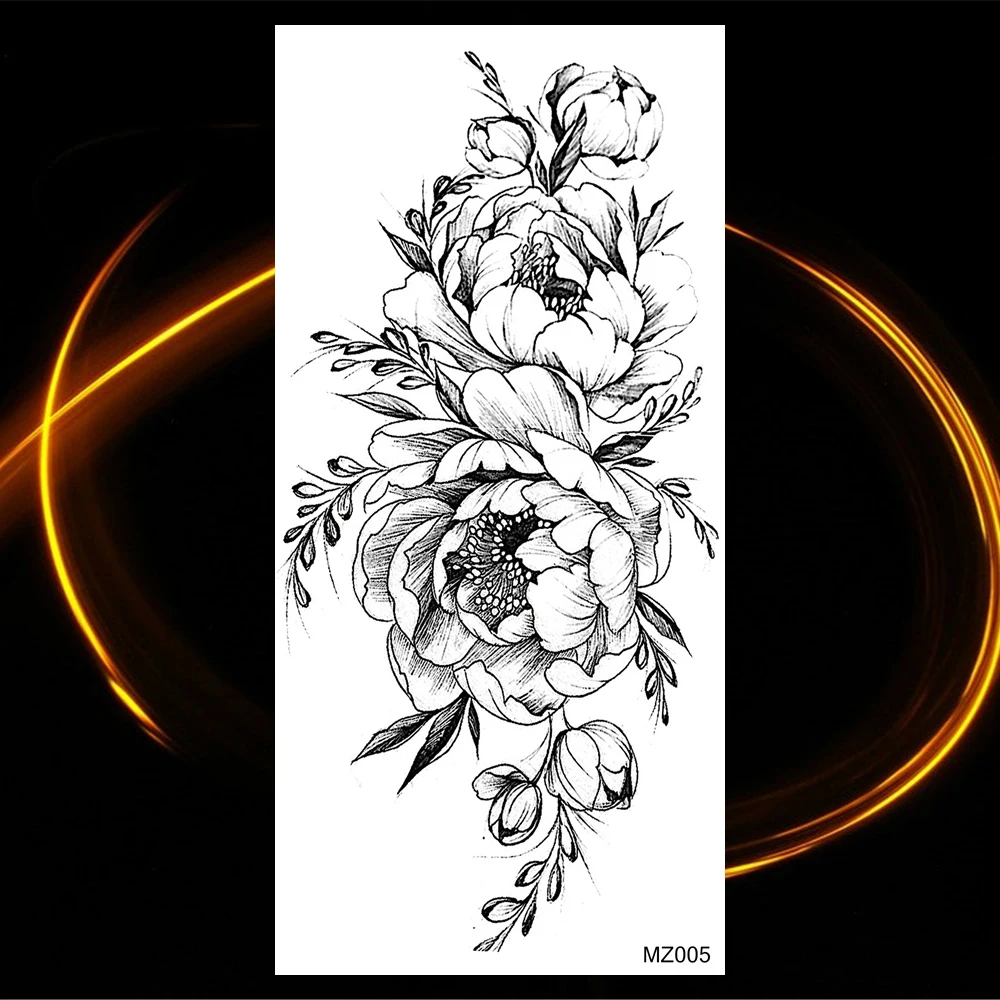 Realistic Peony Flower Temporary Tattoos For Women Adult Rose Dahlia Moon Fake Tattoo Waterproof Body Art Decoration Tatoo Paper