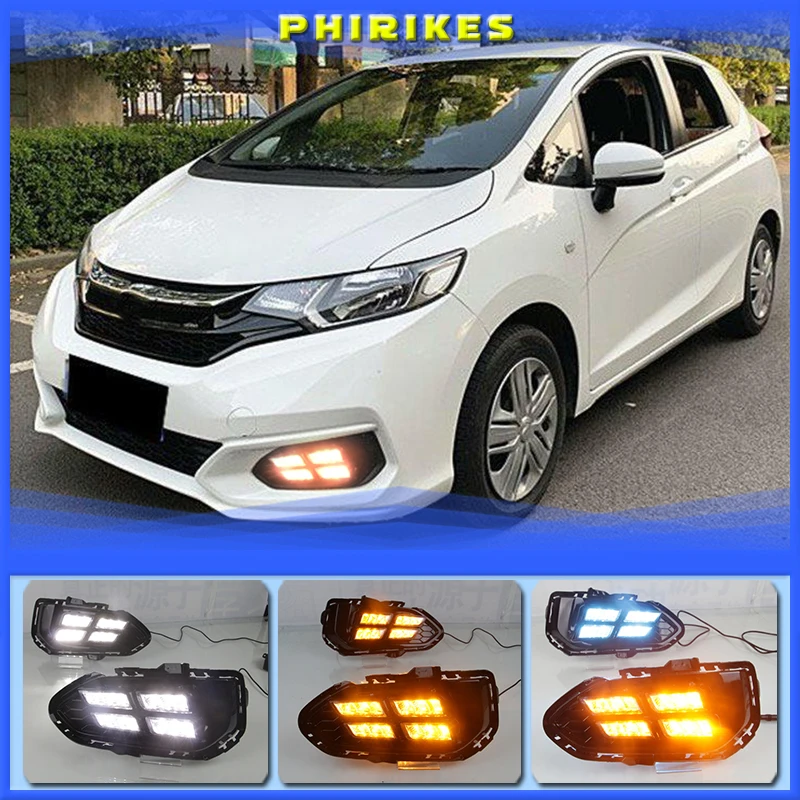 2pcs LED DRL Daytime Running Lights Daylight Fog Lamp Cover With Turn signal lamp For Honda jazz fit 2018 2019