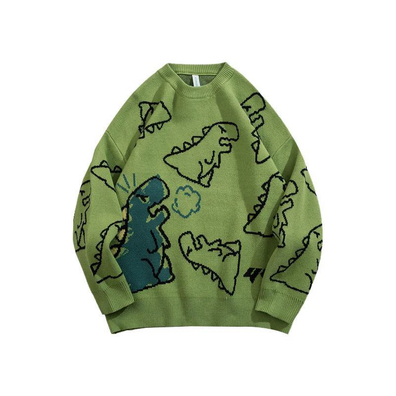 

Sweater and Vest Men Harajuku Knitted Hip Hop Streetwear Dinosaur Cartoon Pullover O-Neck Oversize Casual Couple Male Sweaters