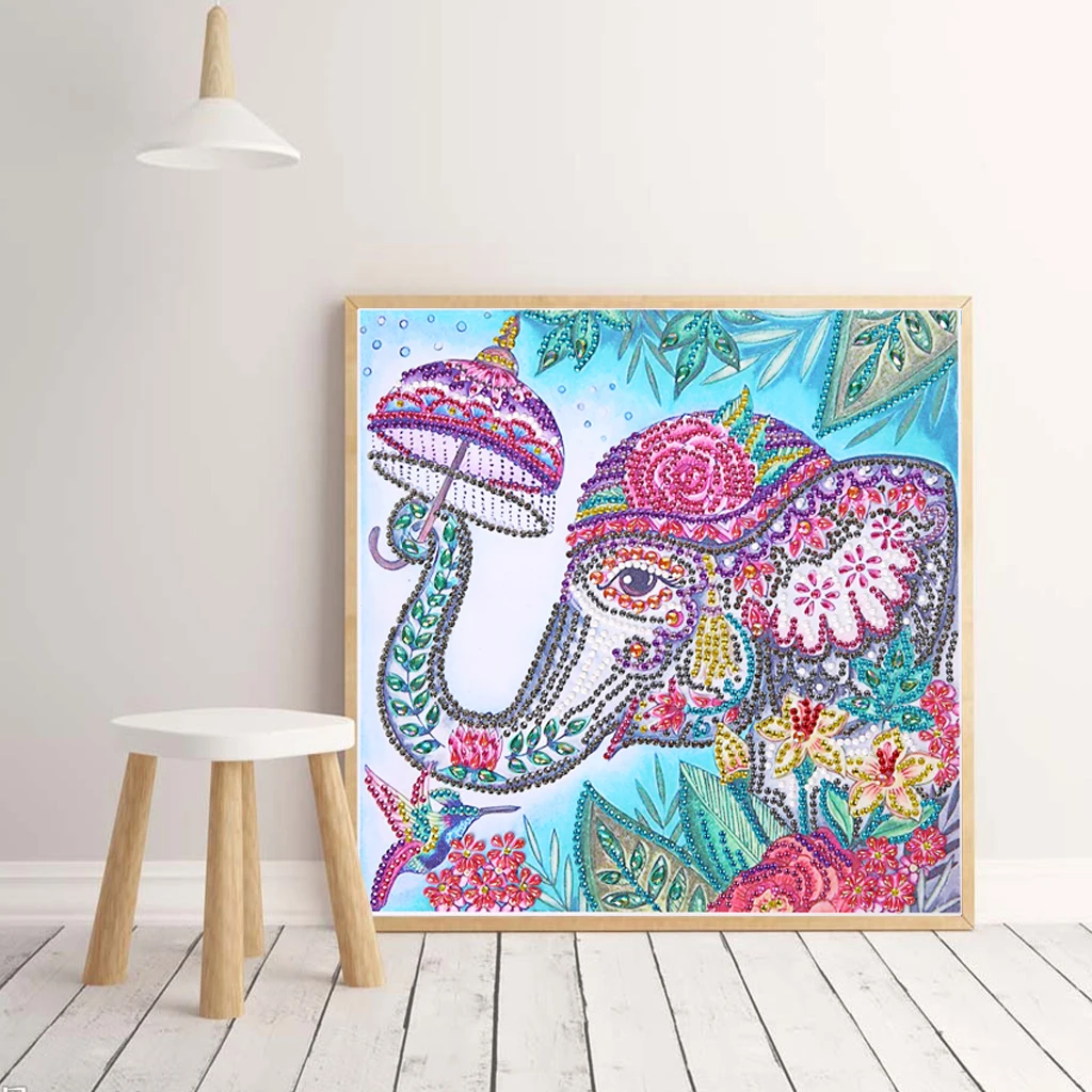 5D DIY Special Shaped Diamond Painting Flower Elephant Cross Stitch Kits Wall Art Decor Canvas Size 30*40 cm Living Room Gift