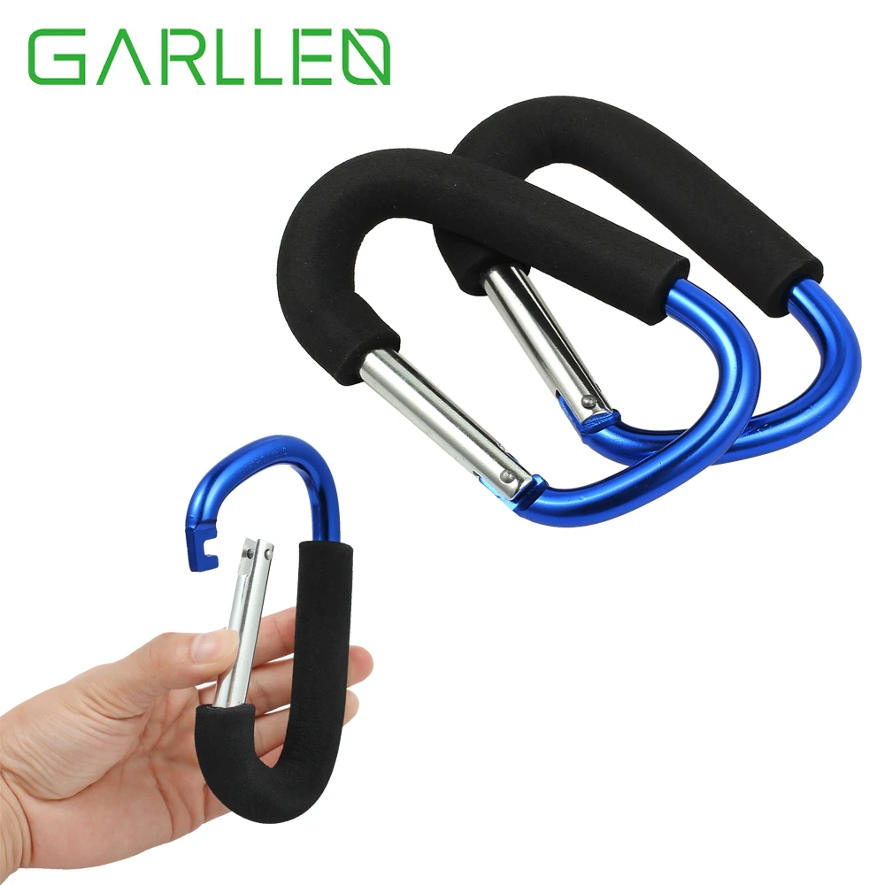 GARLLEN 2 pcs Aluminium Alloy Versatile Blue Hangers For Baby Stroller Shopping Bag Carrier Carabiner Pushchair