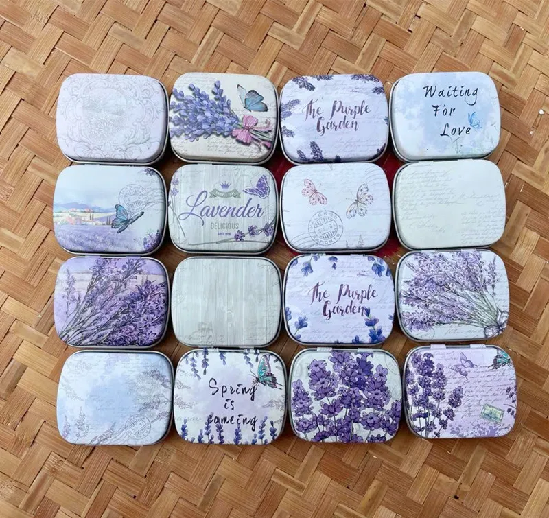 Imagem -04 - Lot Lavender Iron Tin Metal Case Mini Cover Headconjunto Can Pill Pencil Box Candy Goma de Mascar Presente de Armazenamento 16 Pcs