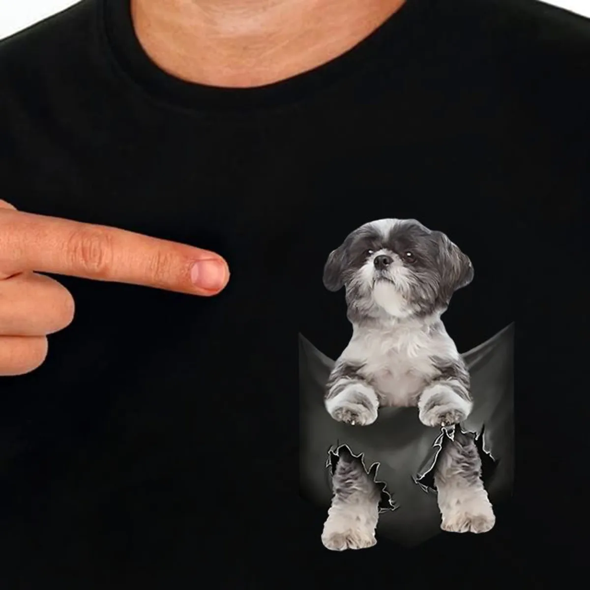 CLOOCL Funny Cotton T-Shirt Chest Printed Cute Shih Tzu Men Tee Shirt Animal Unisex Fashion Black Cotton Short Sleeve Tops