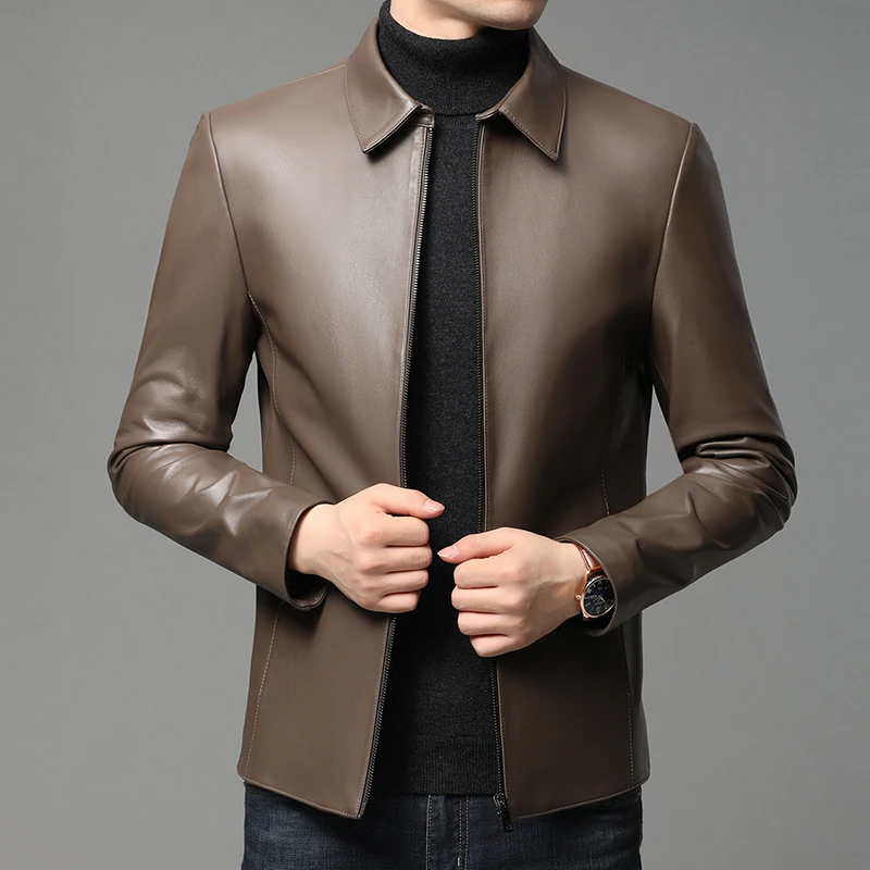 Chaqueta informal de piel de oveja para hombre, abrigo suave y cálido de piel auténtica, prenda de vestir para exteriores, novedad de otoño e