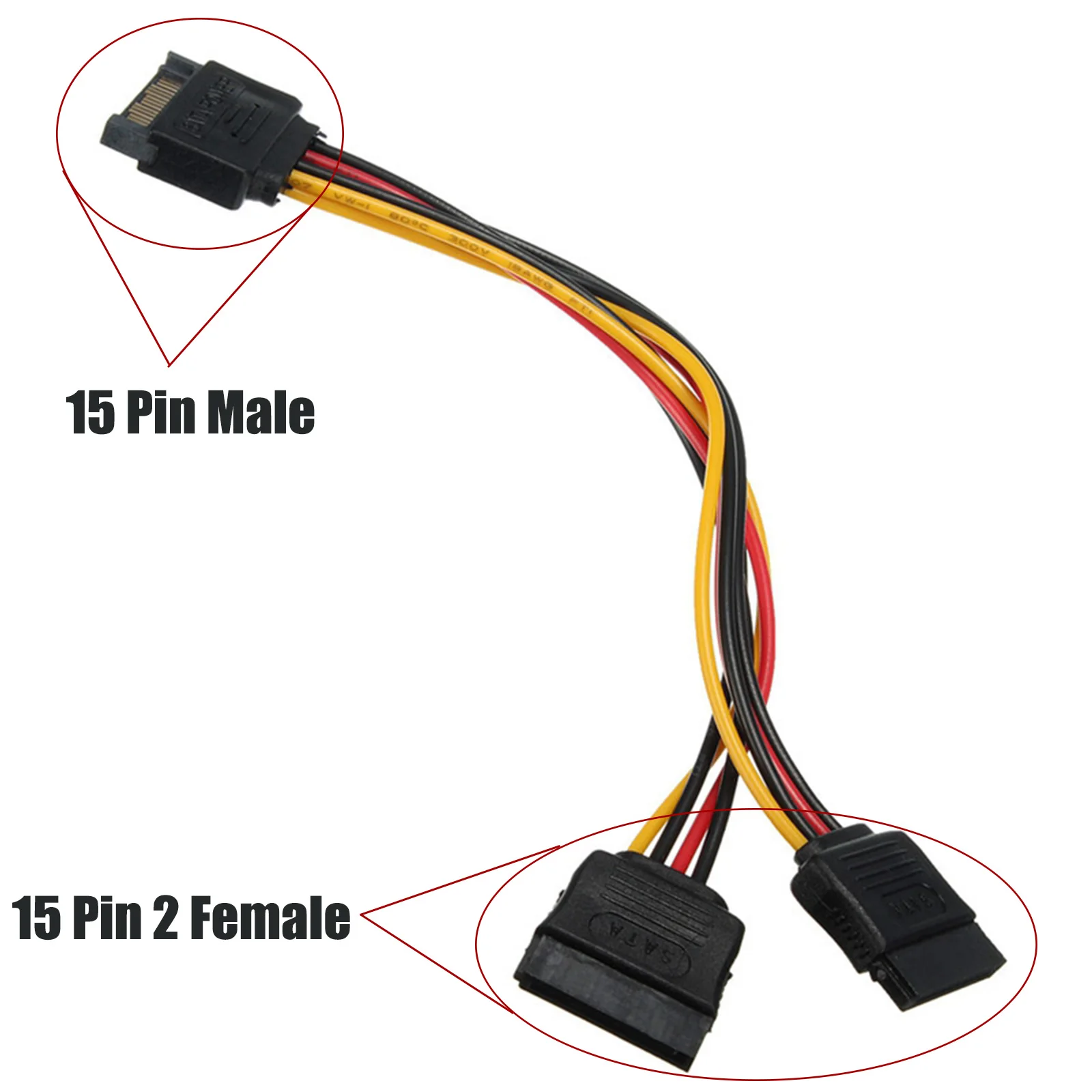 SATA 15พินเพศชายถึง2หญิงสายไฟต่อสายไฟ SATA สำหรับ15Pin Power Extension อินเทอร์เฟซ SATA อินเทอร์เฟซ