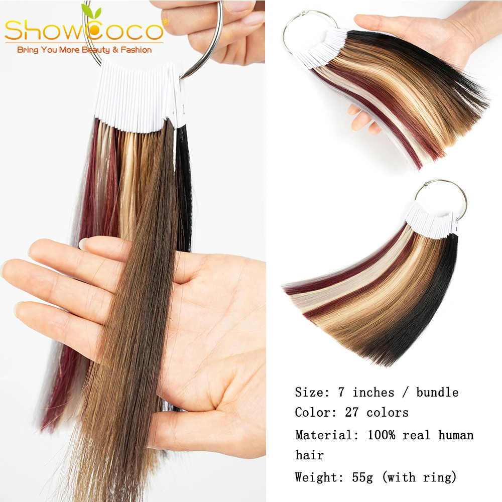 ShowCoco Hair Chart Virgin Remy Coloring Hair For Human Hair Extensions And Salon Hair Dyeing Sample Chart Swatches Rings