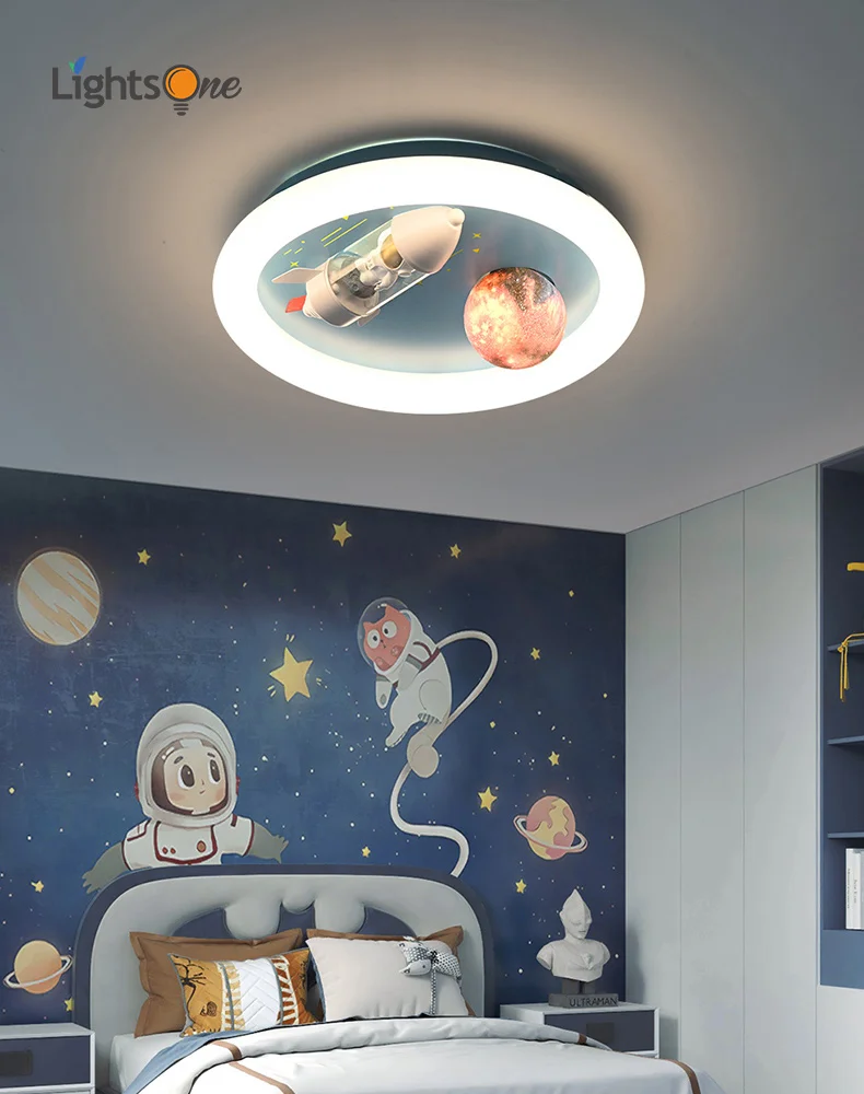 

Children's bedroom ceiling light boy girl creative rotating astronaut rocket space planet lamp baby room ceiling lamp