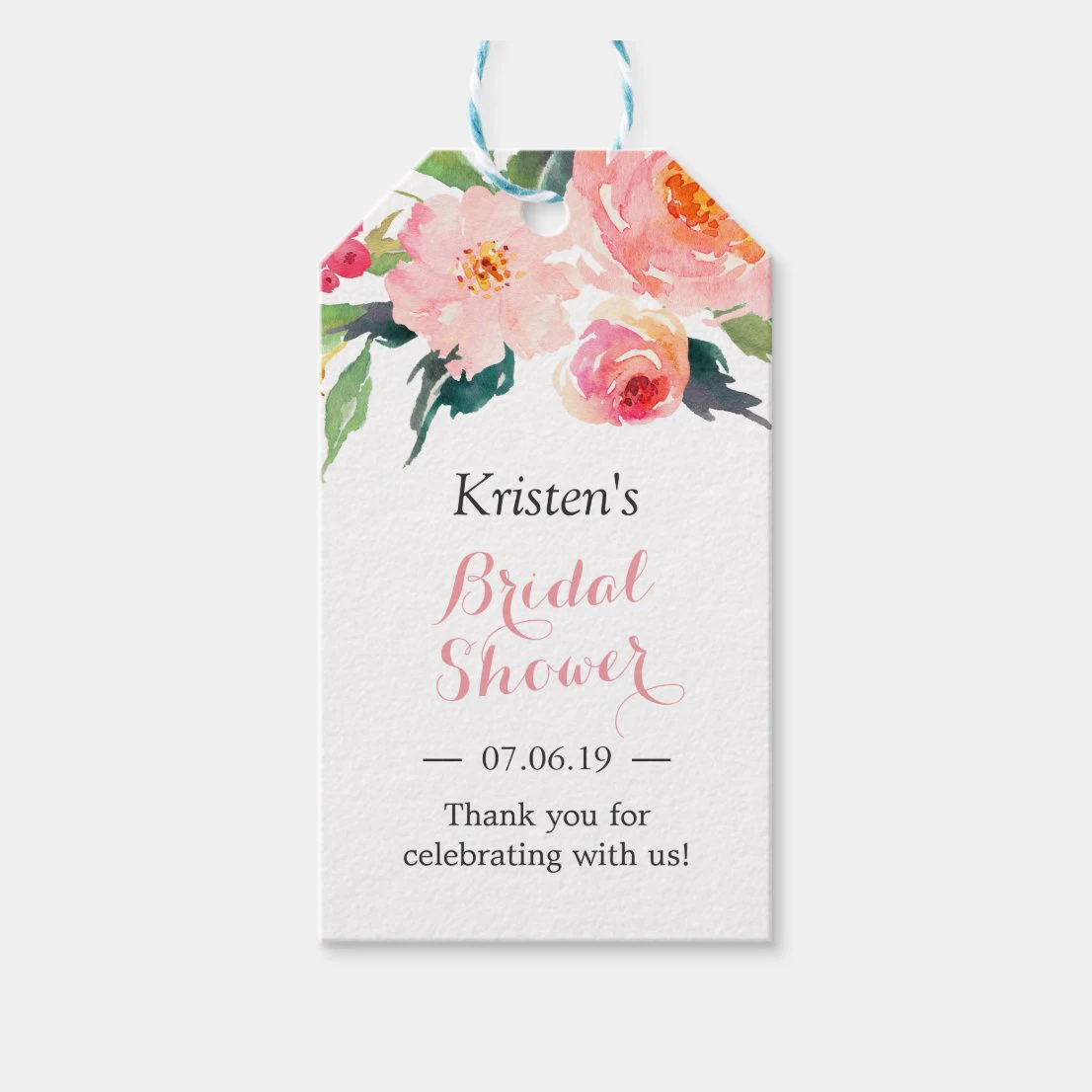 Custom Modern Watercolor Floral Decor Bridal Thank You Tags DIY Wedding Party Gift Baby Shower Birthday Tags with Colorful Rope