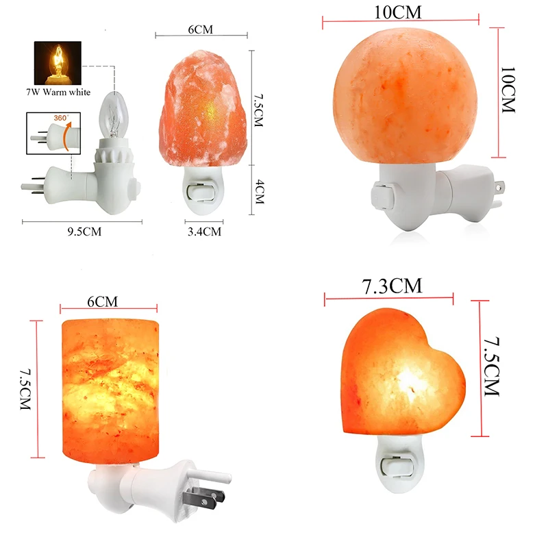 Lâmpada de cristal sal do himalaia minério natural noite luz liberação íon negativo ajuda sono purificar odor corredor lâmpada cabeceira quarto