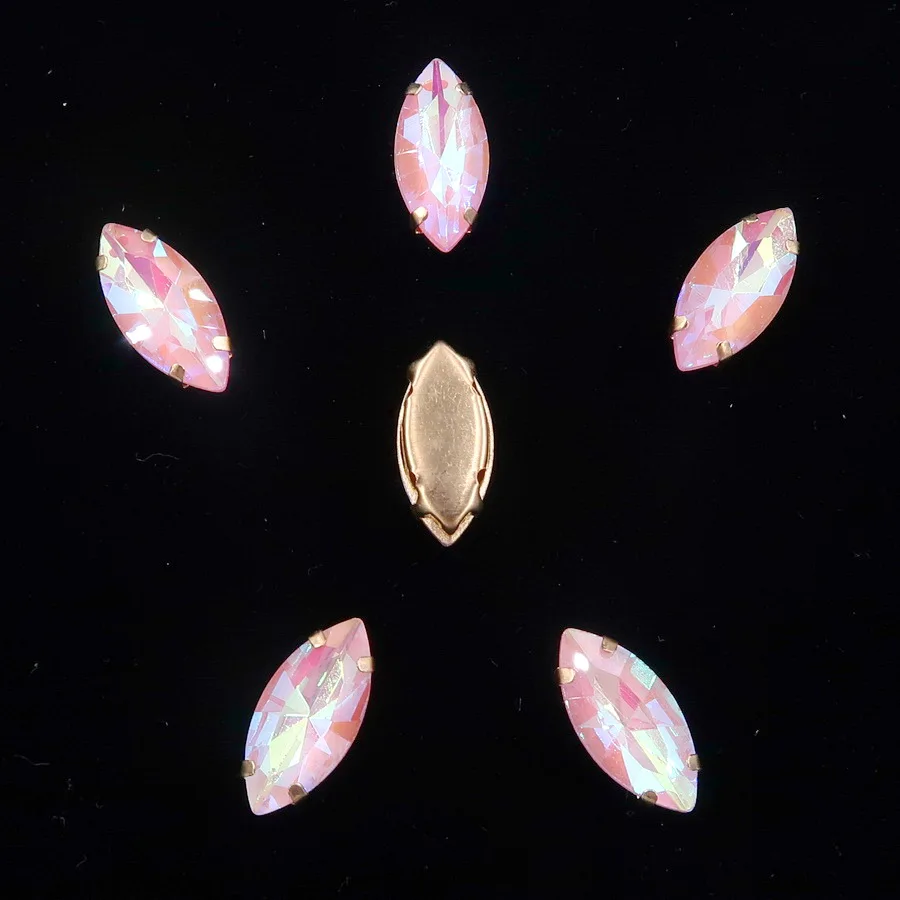 Navette-förmige Goldkrallenfassungen, 20 Stück, Regenbogenfarbene Glaskristalle, 7*15mm, zum Aufnähen, Pferdeaugen-Kristalle, für Taschen, DIY-Besatz – Detail 13