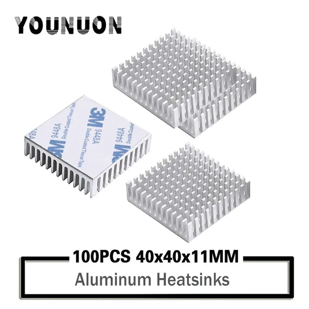 100pcs YOUNUON 4CM 40x40x11mm Aluminum Heatsink Heat Sink Radiator Cooling cr For Electronic Chip IC LED With Thermal Conductive