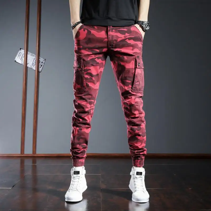 2021 new men's spring and autumn overalls trendy trousers multi-pocket camouflage pants fashion casual pants trousers