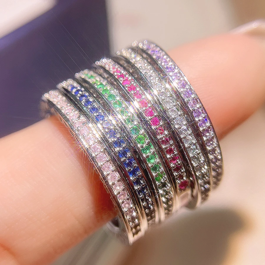 

2021 New Trendy 6 Color Broken Diamond Eternity Band Ring for Women Engaged Christmas Party Gift Jewelry Wholesale