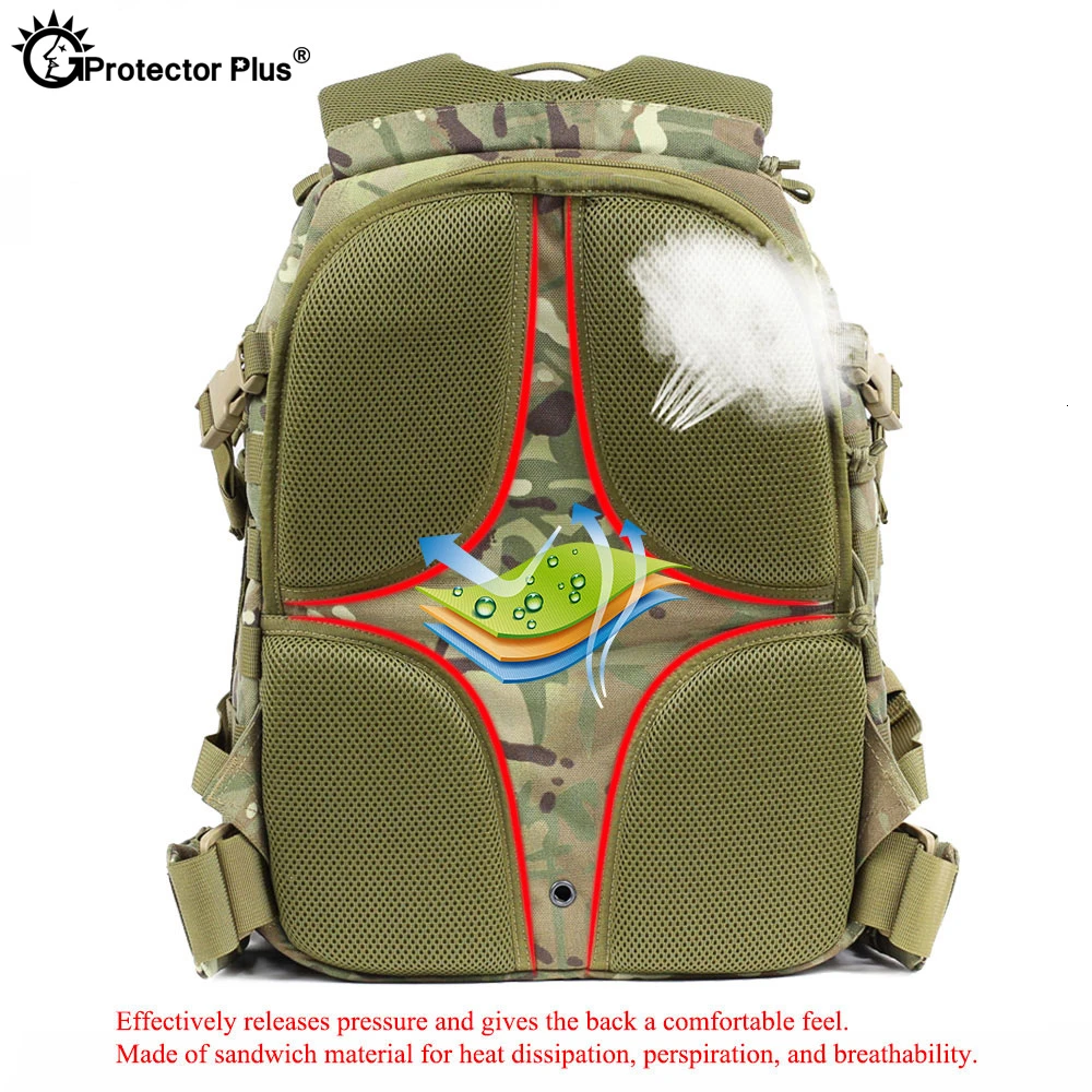 PROTECTOR PLUS 1000D Nylon 55L Large Capacity Tactical  Camo Backpack Outdoor Sport Climbing Hiking Hunting Rucksack