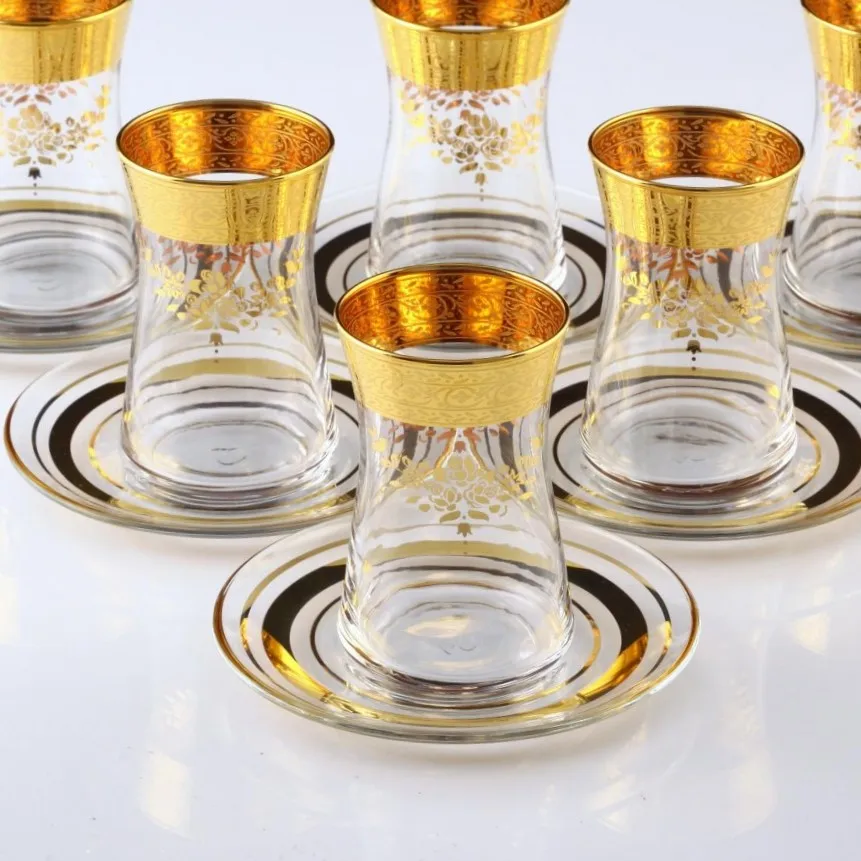 LaModaHome Turkish Arabic Tea Glasses Set of, Fancy Vintage Handmade Set for Serving, Teatime, new Home Wedding Gift 12 Pcs Thin Wa