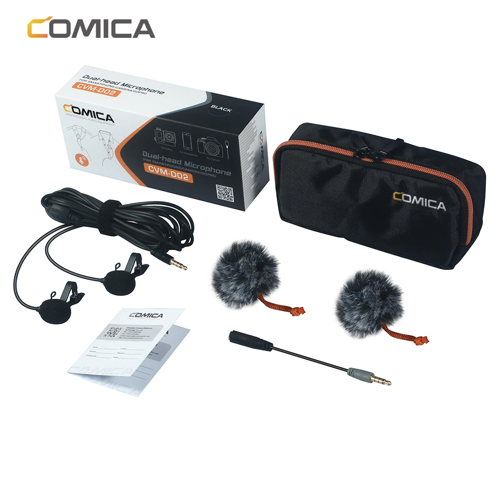 CoMica CVM-D02 Microphone 2.5M 4.5m 6.0m Lavalier Condenser Microphone Mic for DSLR Camera Phone Gopro Studio Microphone