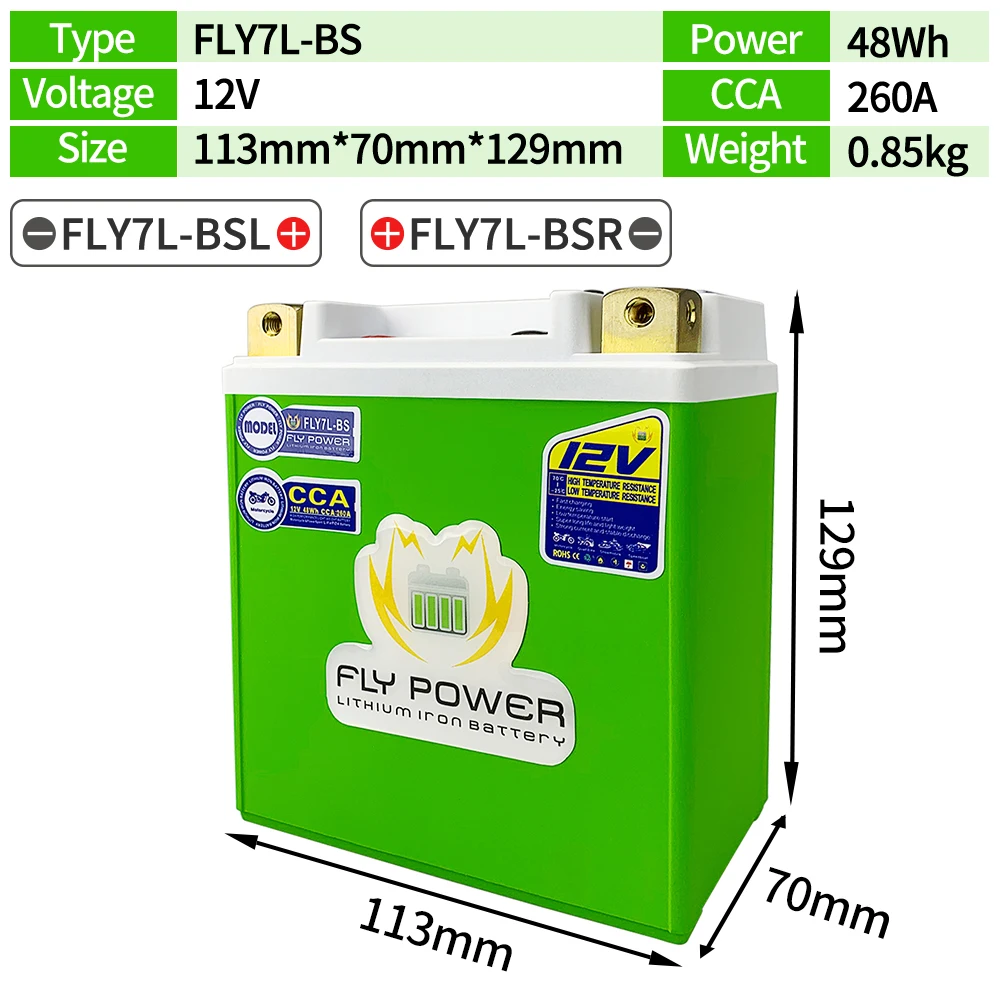 12V 6Ah Lifepo4 Battery for Motorcycle YTX7A-BS LiFePO4 7L-BS 7B-4 Motorcycle Starter Battery for Mopeds, Scooters, Snowmobiles