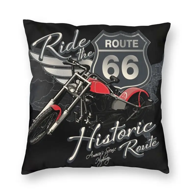 

Travel Motorcycle Ride The Historic Route 66 Cushion Cover 40x40 Home Decorative USA America Highway Throw Pillow Case for Sofa