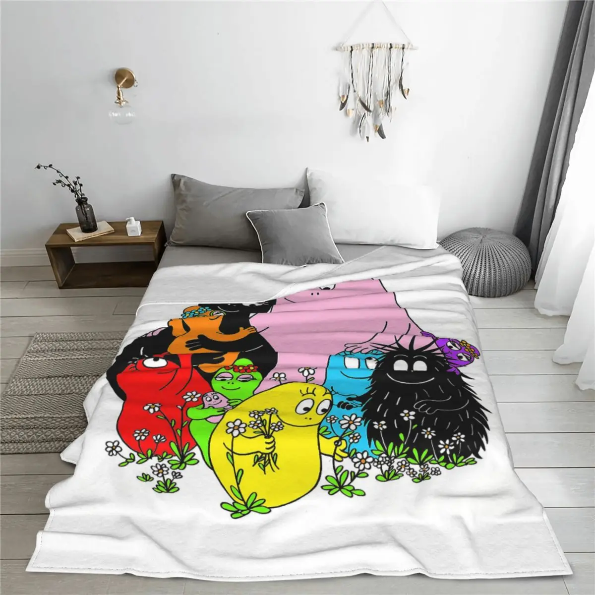 Les Barbapapa Family Flannel Throw Blanket Classics Animation Blanket for Bed Car Ultra-Soft Quilt