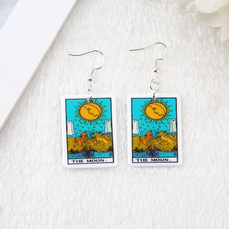 1Pair Drop Earring Small Size Tarot Deck Charms  Sun Moon Star And The Lovers Divination Card Fashion Jewelry Gift