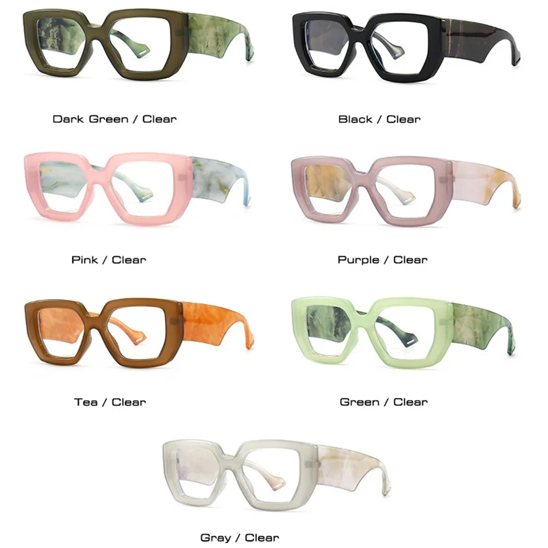 SO&EI Fashion Colorful Square Women Glasses Frame Clear Anti-Blu-Ray Spring Hinge Wide Legs Eyewear Men Optical Polygon Frame