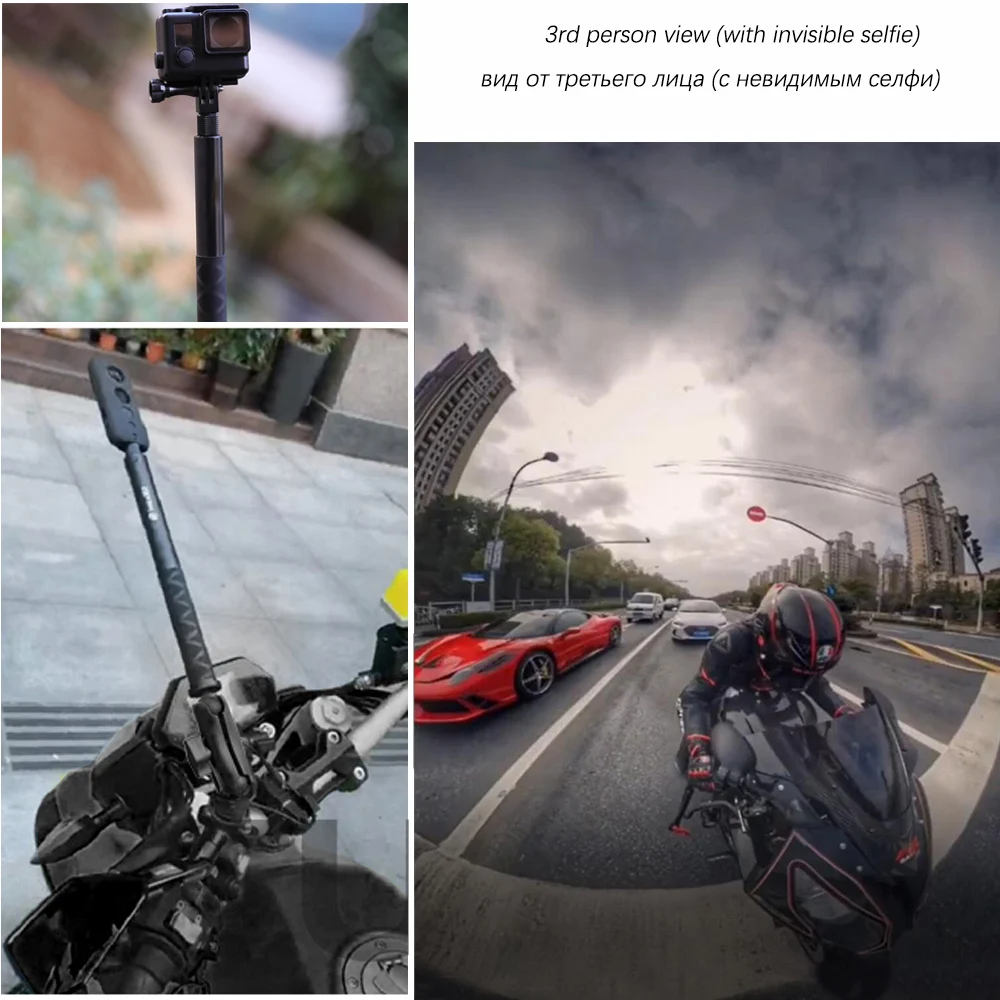 TUYU motocykl motor niewidoczny Selfie Stick Monopod wspornik uchwyt na kierownicę dla GoPro Insta360 x 4x3 jeden x 2 akcesoria do aparatu