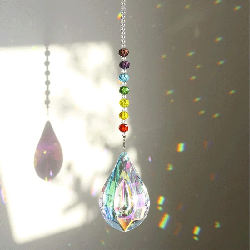 1 pz colorato goccia d'acqua cristallo prisma ciondolo arcobaleno lampadario pendente decorazione perlina di cristallo tenda pendente decorazione auto