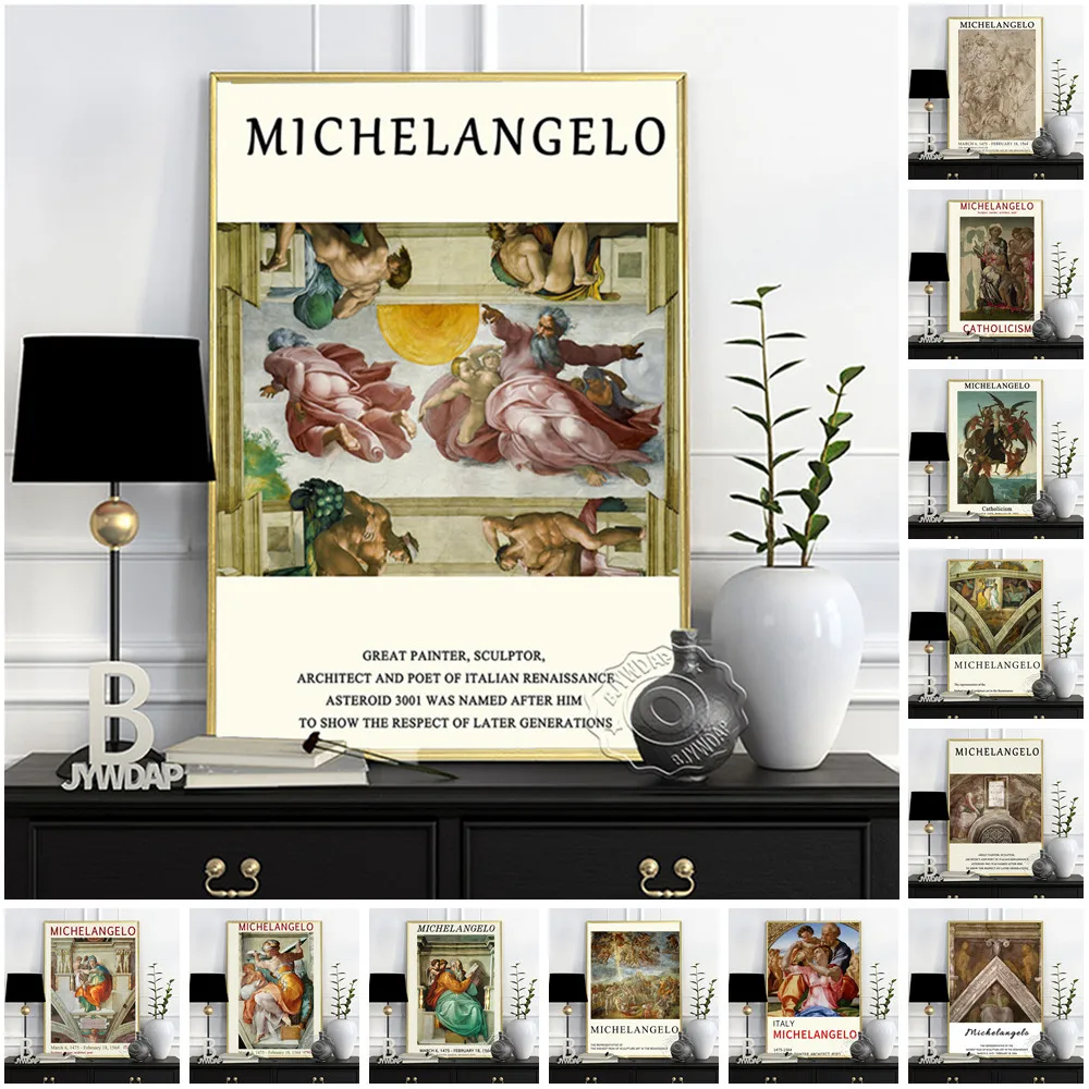 Michelangelo Museum Exhibition Poster, Michelangelo Oil Painting, Sistine Chapel Ceiling Wall Art, Retro Libyan Sibyl Art Prints