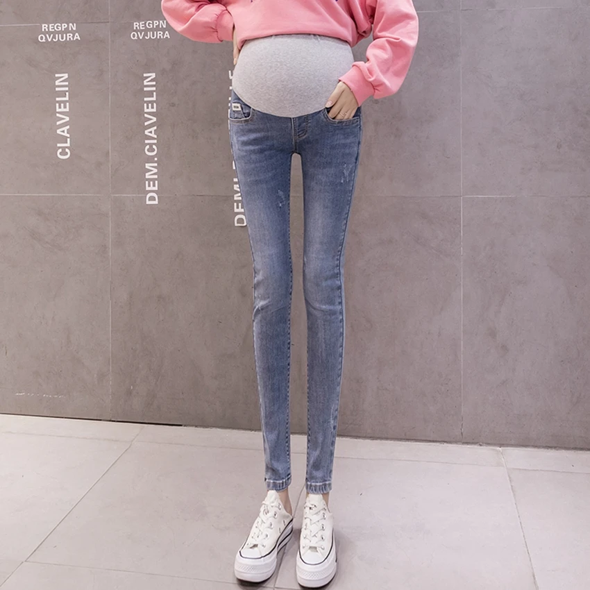 Pregnant women's jeans spring and autumn belly lift pants are thinner pencil pants outside wearing pants with small feet