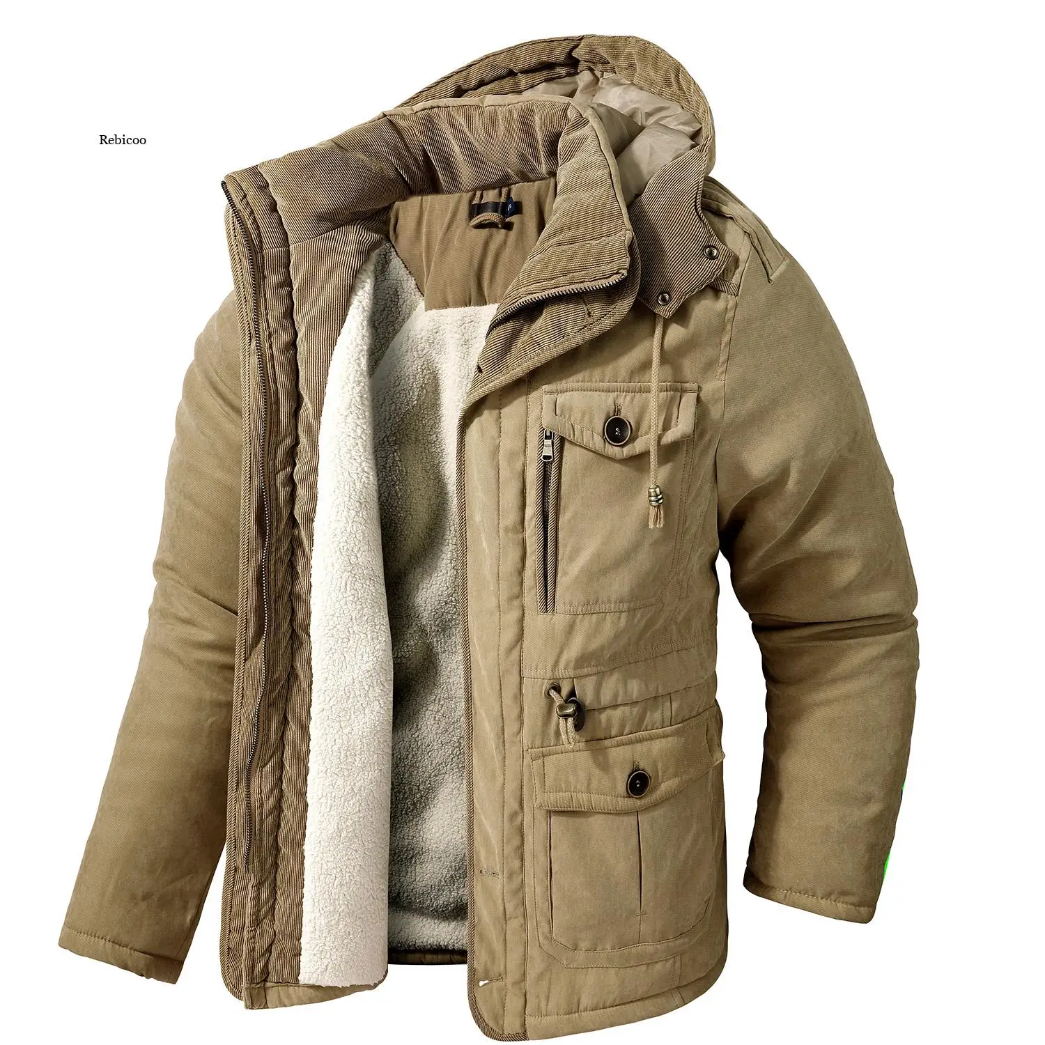 Jaqueta de carga militar casual masculina, algodão grosso, casaco de parka quente, quebra-vento masculino, casacos de inverno novos