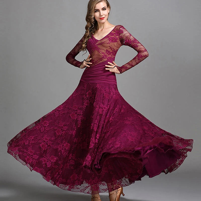 Women\'s Lace Modern Dance Costumes Performance National Standard Big Swing Waltz Dance Clothes Ballroom Dance Competition Dress