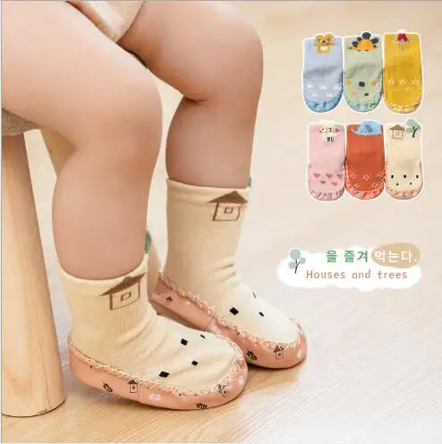 New three-dimensional cartoon baby toddler shoes infant children glue floor socks printed edging leather socks