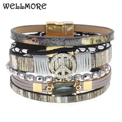 WELLMORE 3 colors bohemia bracelets for women colorful leather bracelets magnet charm bracelet female fashion jewelry wholesale