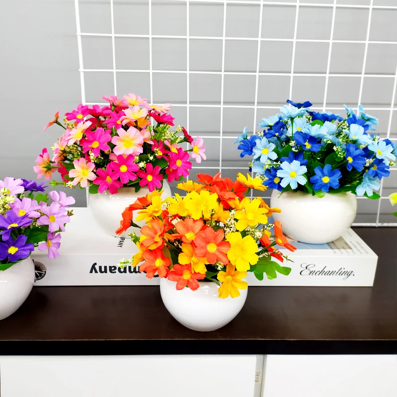 Living room silk flower dry bouquet plastic artificial flower imitation flower set jewelry home potted small ornaments indoor