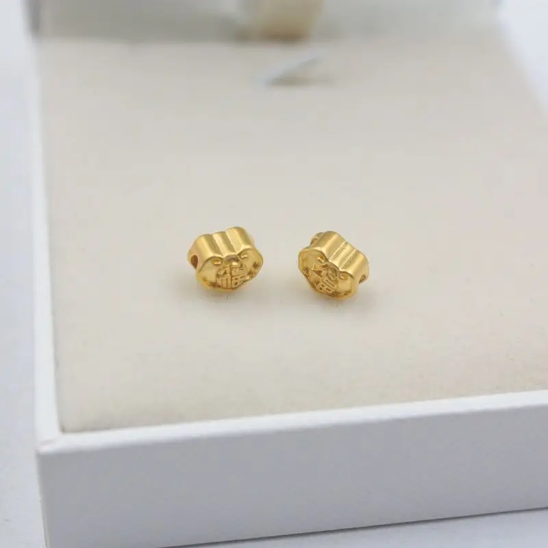 

2PCS New Solid Pure 24Kt 3D Yellow Gold Pendant Women Men Ruyi Fu Bead 0.2-0.3g 7x5mm