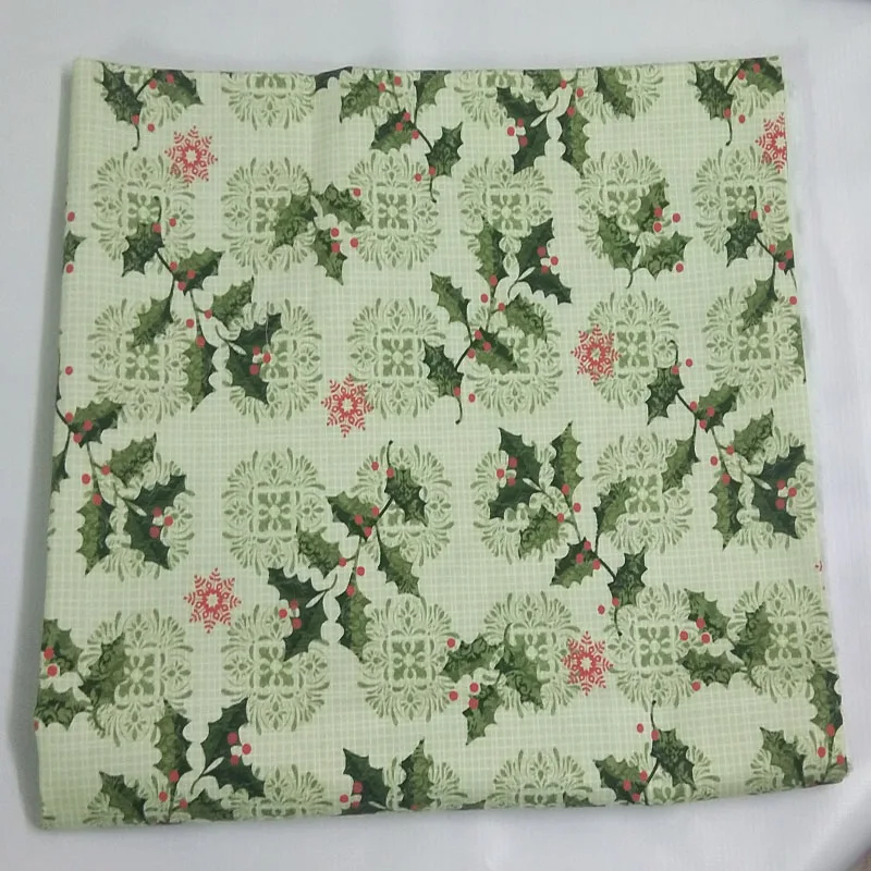 50x70cm Christmas Green Leaf Red Cherry Snowflake Printed Cotton Fabric Xmas Fabric Patchwork Cloth Dress Home Decoration