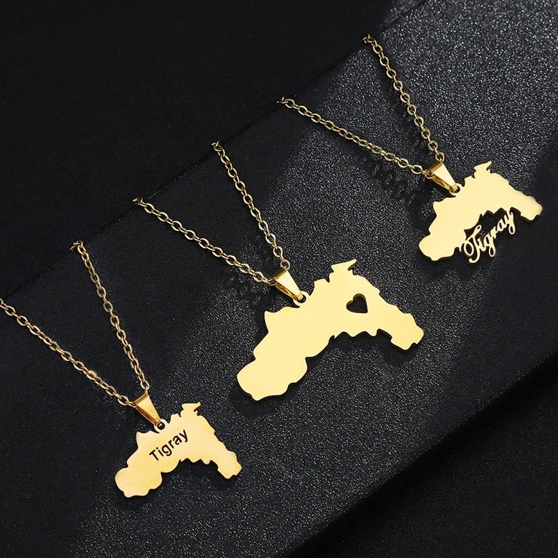 New Ethiopia Tigray Region Map Pendant Necklaces Stainless Steel Gold/Silver Color African Jewelry for Men Women Girls