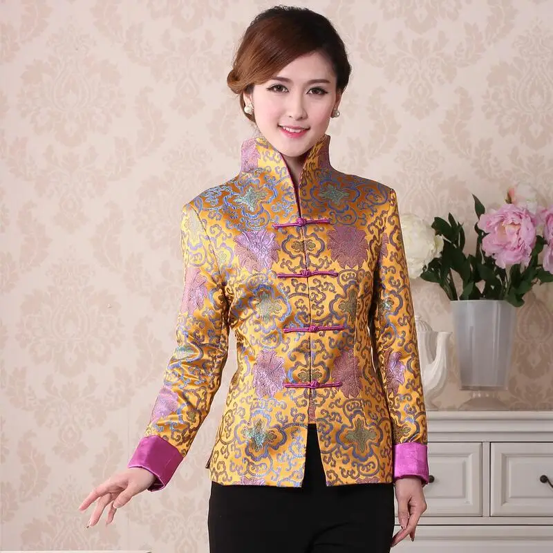 Tang suit top Women Cheongsam style Jacket asia New Year Celebration Party apparel Flower Embroidery silk blend Classic Cloth