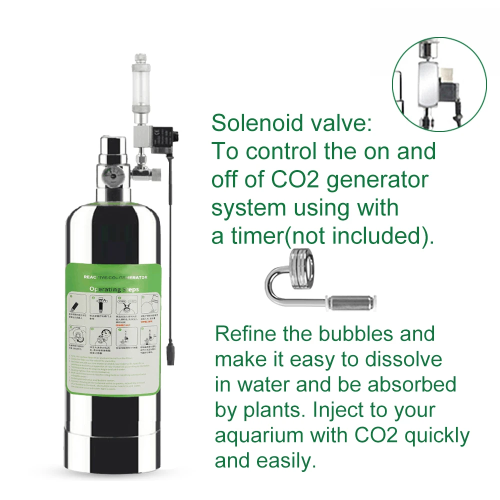 Imagem -06 - Duplo Aquário Co2 Gerador System Kit Cilindro Gerador Sistema com Válvula Solenóide Difusor Bolha Dióxido de Carbono 5l